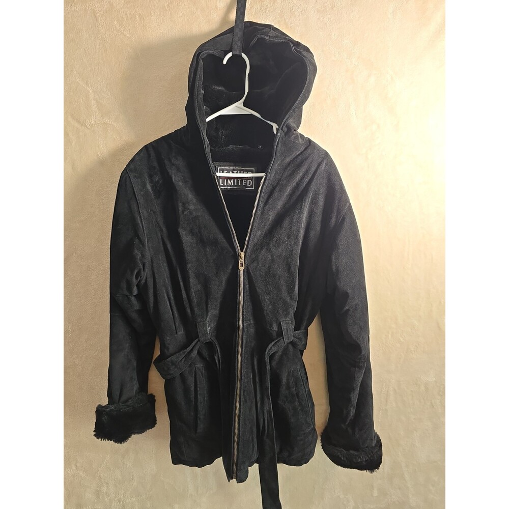 Leather Limited Women’s‎ Genuine Leather Coat Small Black Faux Fur Lined...